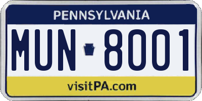 PA license plate MUN8001