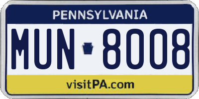 PA license plate MUN8008