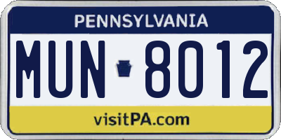 PA license plate MUN8012