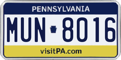 PA license plate MUN8016
