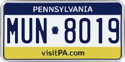 PA license plate MUN8019