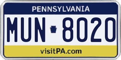 PA license plate MUN8020