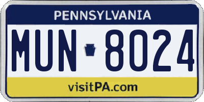 PA license plate MUN8024