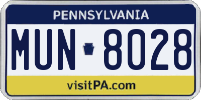 PA license plate MUN8028