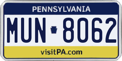 PA license plate MUN8062