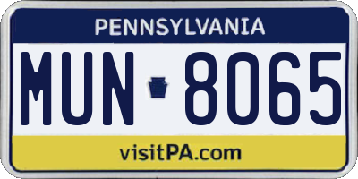 PA license plate MUN8065