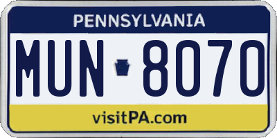 PA license plate MUN8070