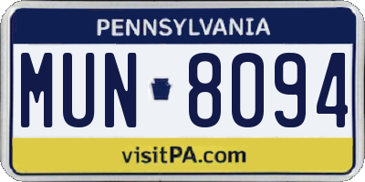 PA license plate MUN8094