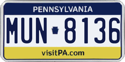 PA license plate MUN8136
