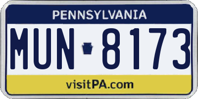 PA license plate MUN8173