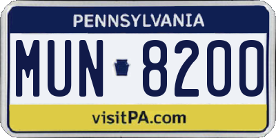 PA license plate MUN8200