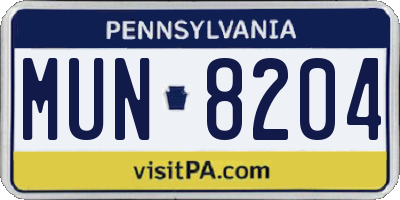 PA license plate MUN8204