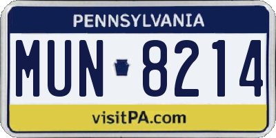 PA license plate MUN8214