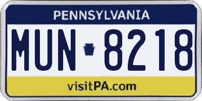 PA license plate MUN8218