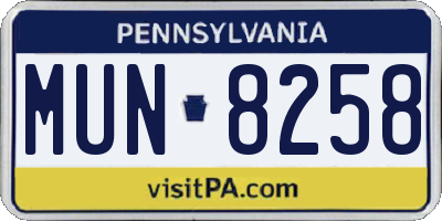 PA license plate MUN8258