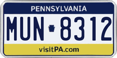 PA license plate MUN8312