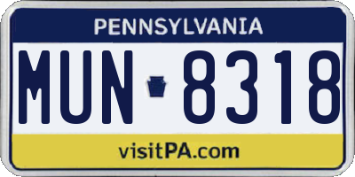 PA license plate MUN8318