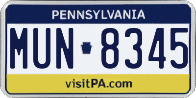 PA license plate MUN8345