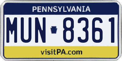 PA license plate MUN8361
