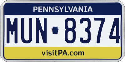 PA license plate MUN8374