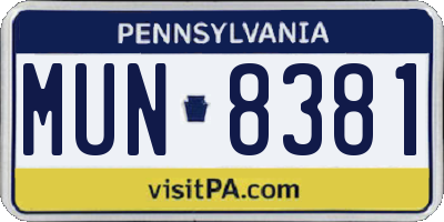 PA license plate MUN8381