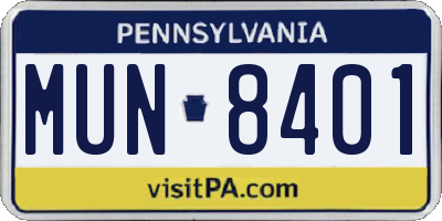 PA license plate MUN8401