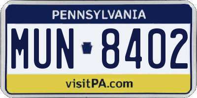 PA license plate MUN8402