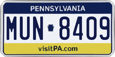 PA license plate MUN8409