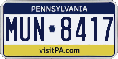 PA license plate MUN8417