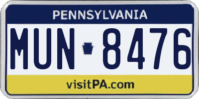 PA license plate MUN8476