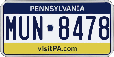 PA license plate MUN8478