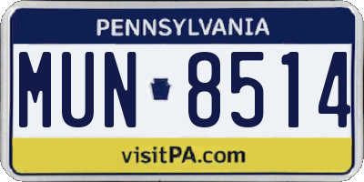 PA license plate MUN8514