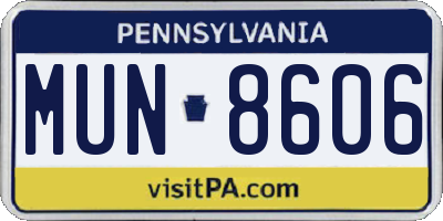 PA license plate MUN8606