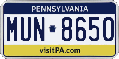 PA license plate MUN8650