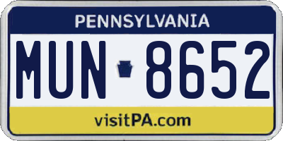 PA license plate MUN8652