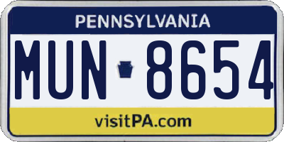 PA license plate MUN8654