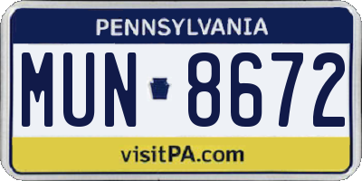 PA license plate MUN8672