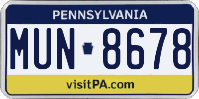 PA license plate MUN8678