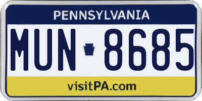 PA license plate MUN8685