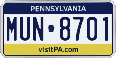 PA license plate MUN8701
