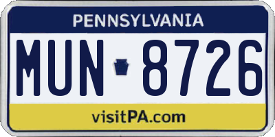PA license plate MUN8726
