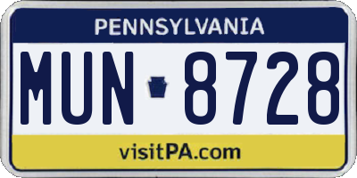 PA license plate MUN8728