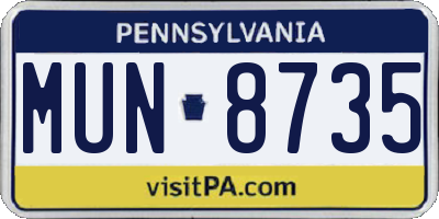 PA license plate MUN8735