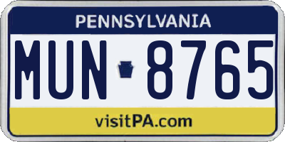 PA license plate MUN8765