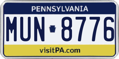 PA license plate MUN8776