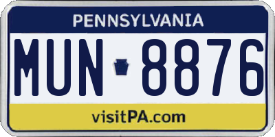 PA license plate MUN8876
