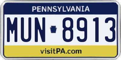 PA license plate MUN8913