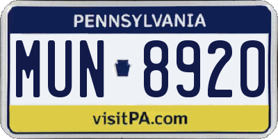 PA license plate MUN8920