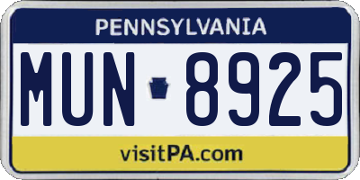 PA license plate MUN8925