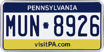 PA license plate MUN8926